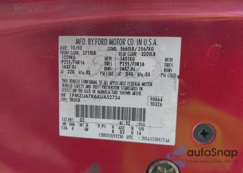 2004 Ford Explorer Sport Trac from USA, damaged, VIN 1FMZU67K64UA52734